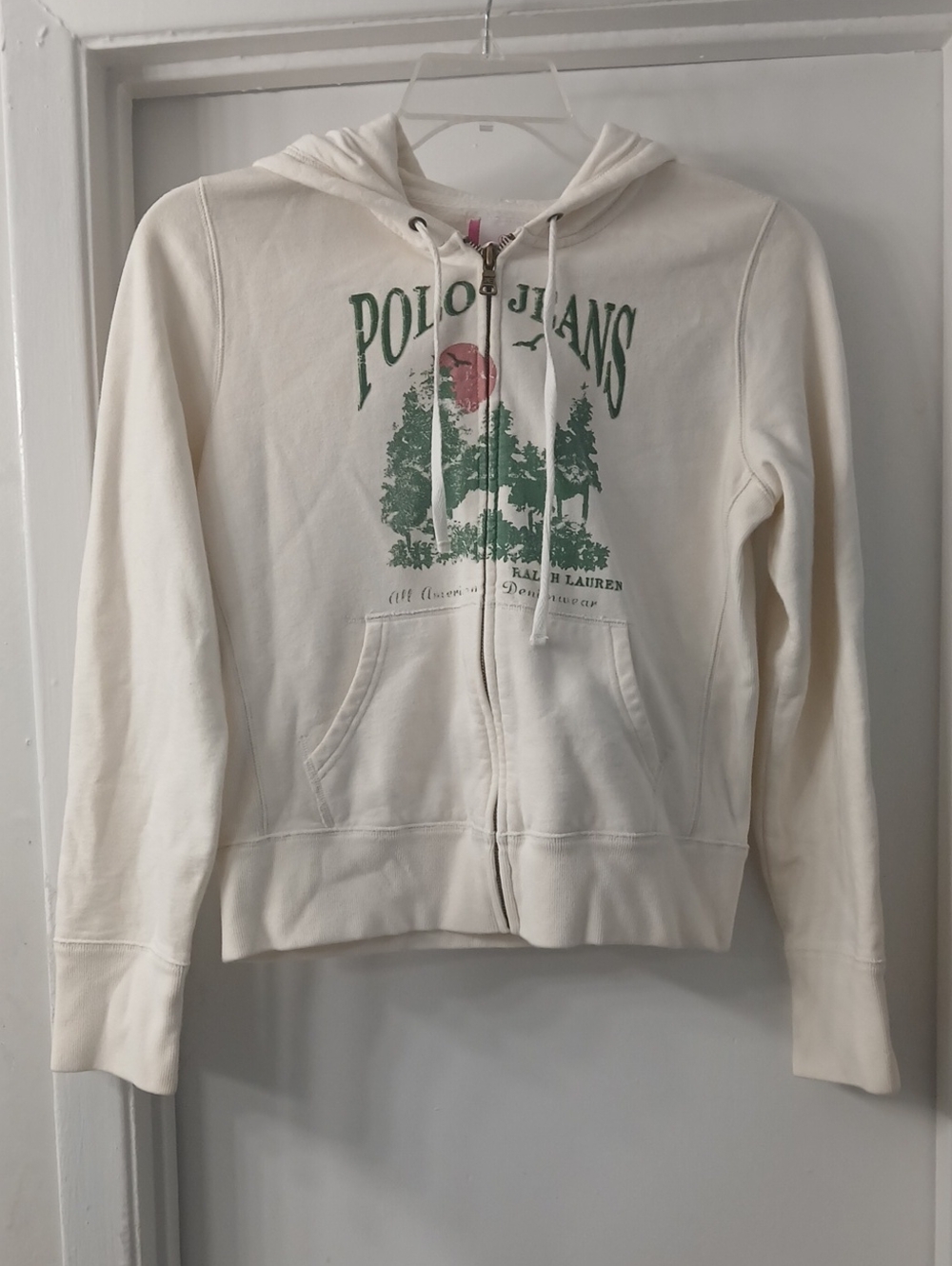 Ralph Lauren Cream Zip-Up Hoodie with Green Tree Graphic